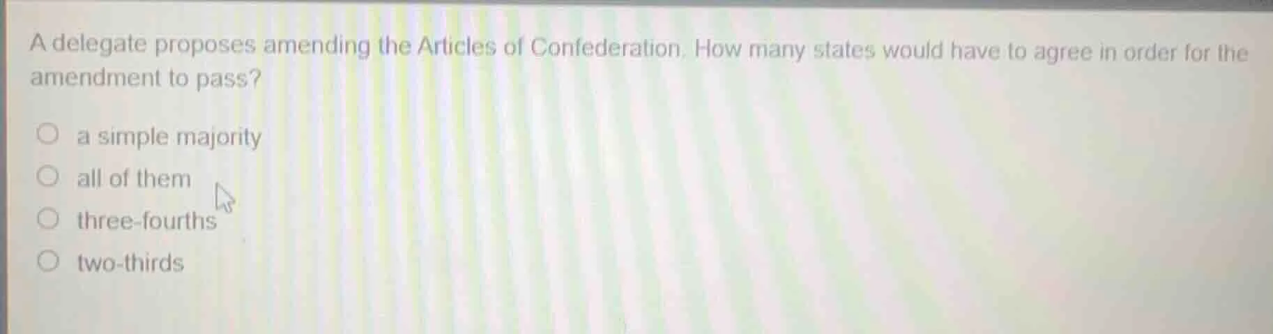 a delegate proposes amending the articles of confederation. how many st…