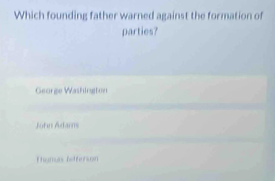 which founding father warned against the formation of parties? george w…