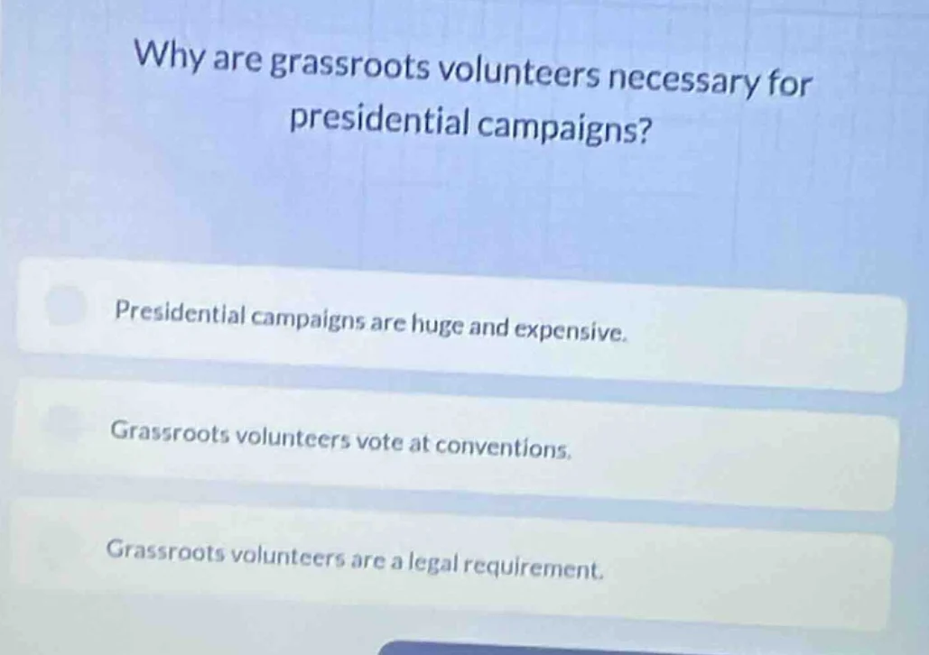 why are grassroots volunteers necessary for presidential campaigns? pre…