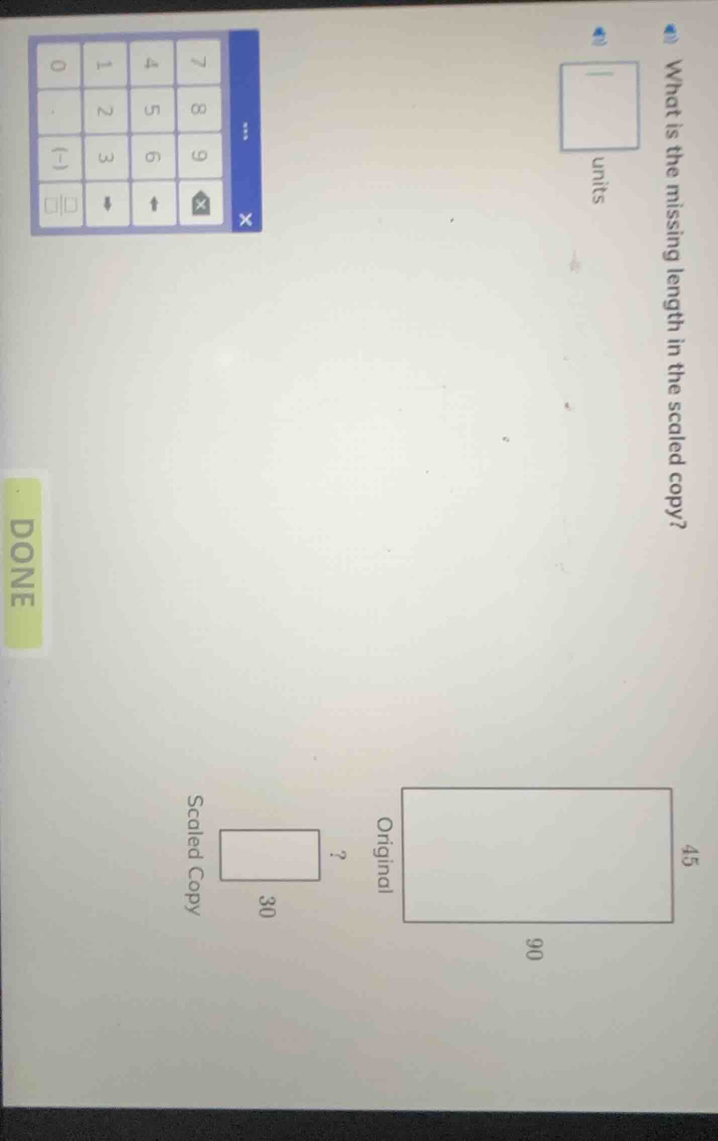 what is the missing length in the scaled copy? original rectangle with …
