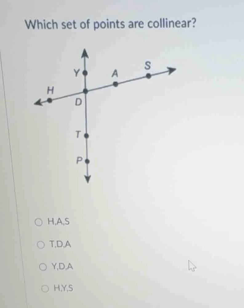 which set of points are collinear? (image of a coordinate system with p…