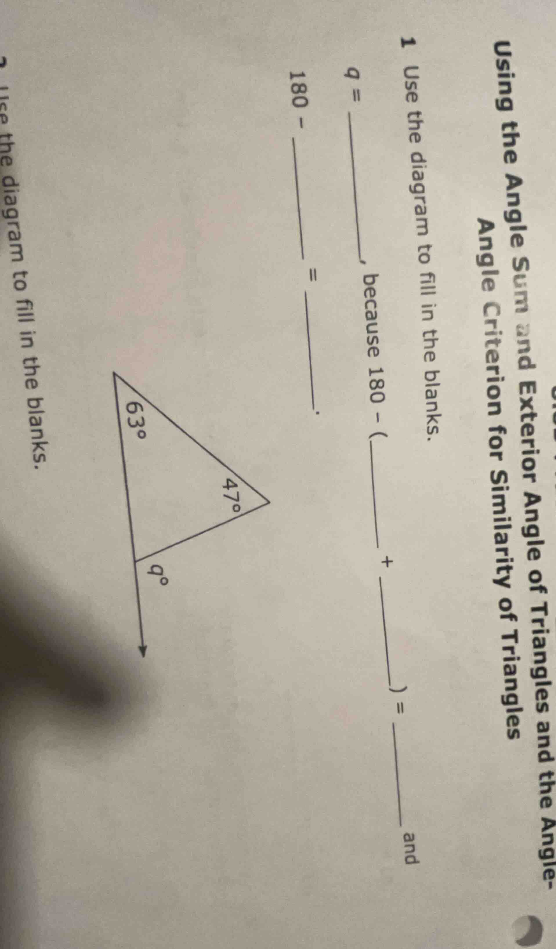 using the angle sum and exterior angle of triangles and the angle crite…