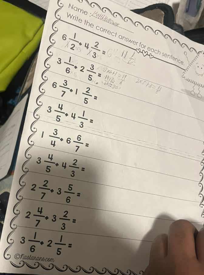 name : write the correct answer for each sentence. $6\\frac{1}{2} * 4\\…