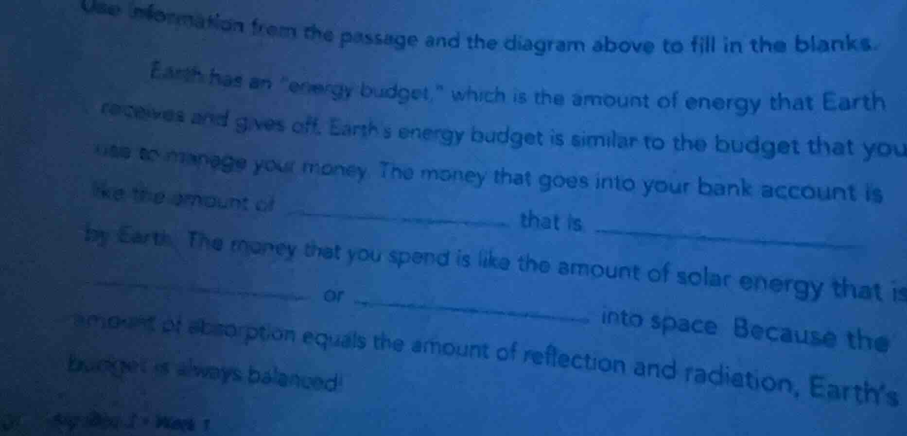 use information from the passage and the diagram above to fill in the b…