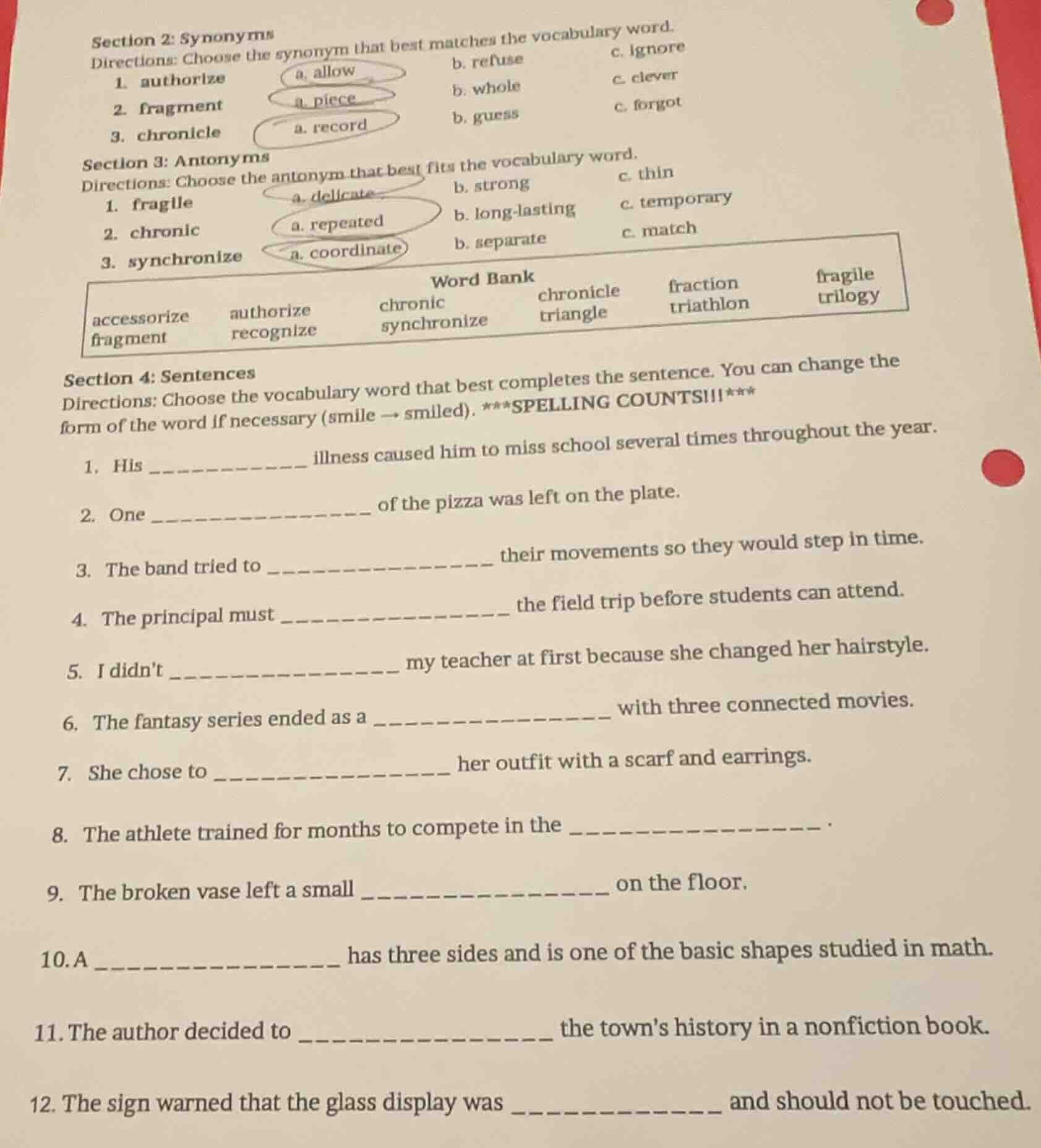 section 2: synonyms directions: choose the synonym that best matches th…