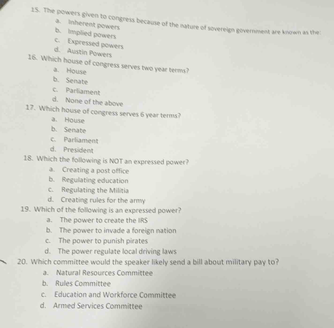 15. the powers given to congress because of the nature of sovereign gov…