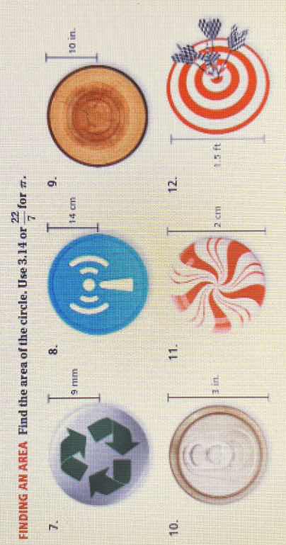 finding an area find the area of the circle. use 3.14 or \\(\frac{22}{7…