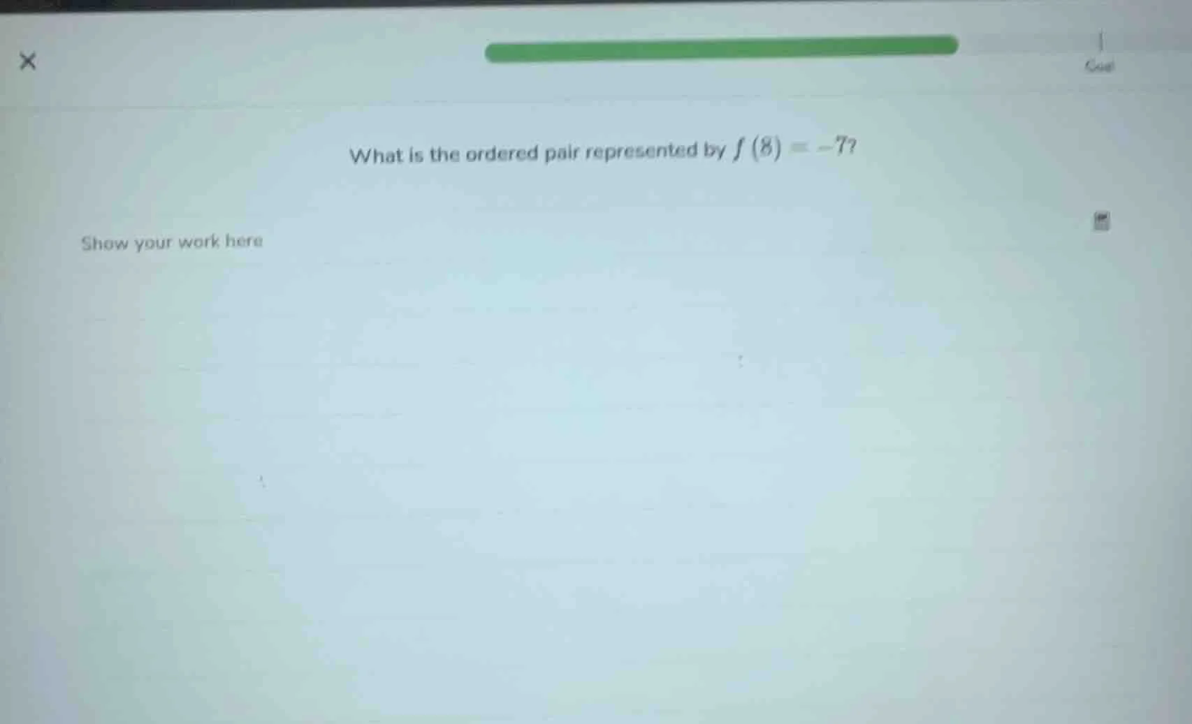 what is the ordered pair represented by $f(8) = -7$? show your work here