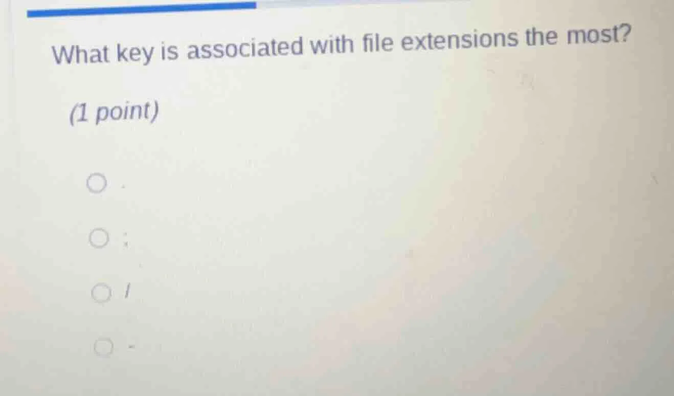 what key is associated with file extensions the most? (1 point) ○ . ○ ;…