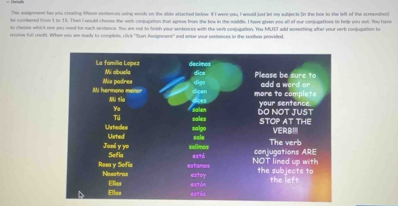 this assignment has you creating fifteen sentences using words on the s…