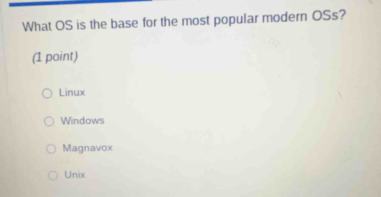 what os is the base for the most popular modern oss? (1 point) linux wi…