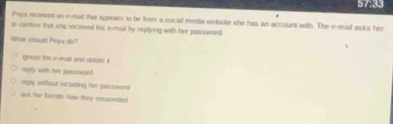 priya received an e - mail that appears to be from a social media websi…