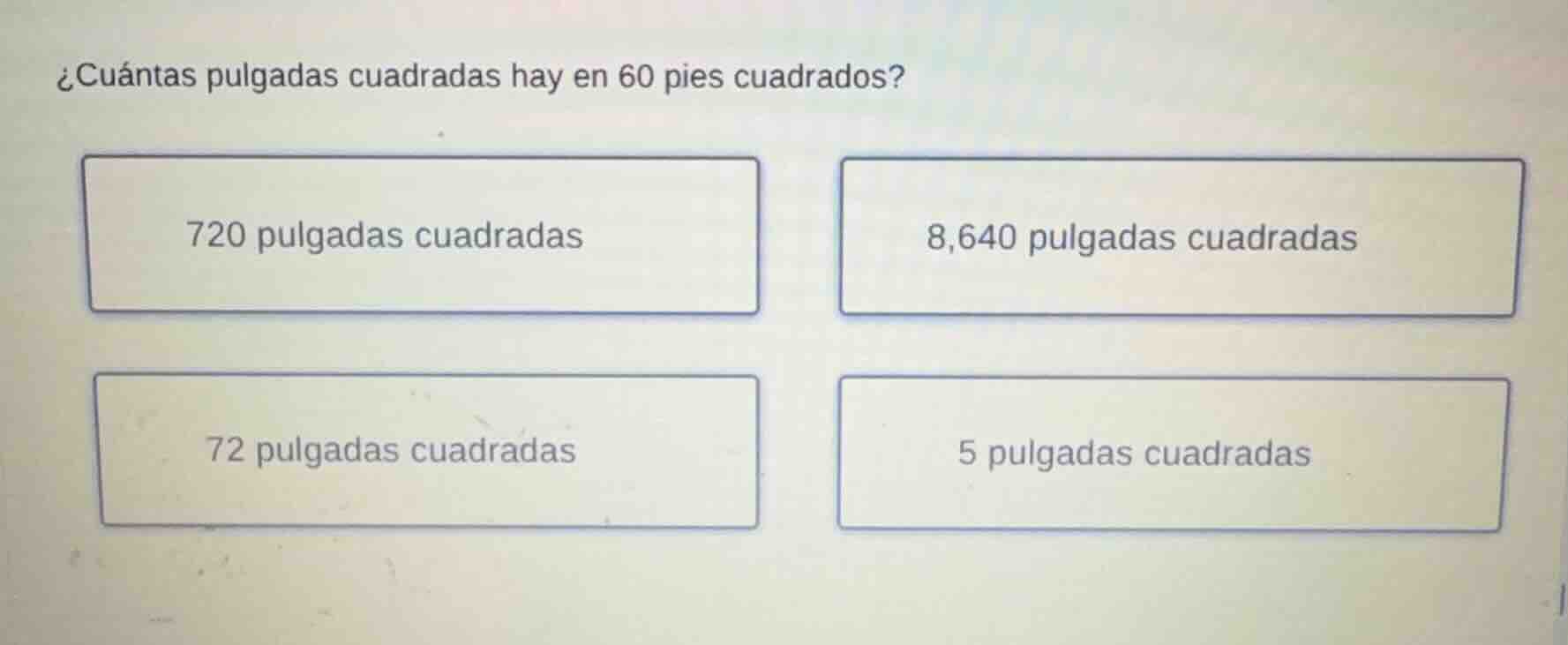 ¿cuántas pulgadas cuadradas hay en 60 pies cuadrados? 720 pulgadas cuad…