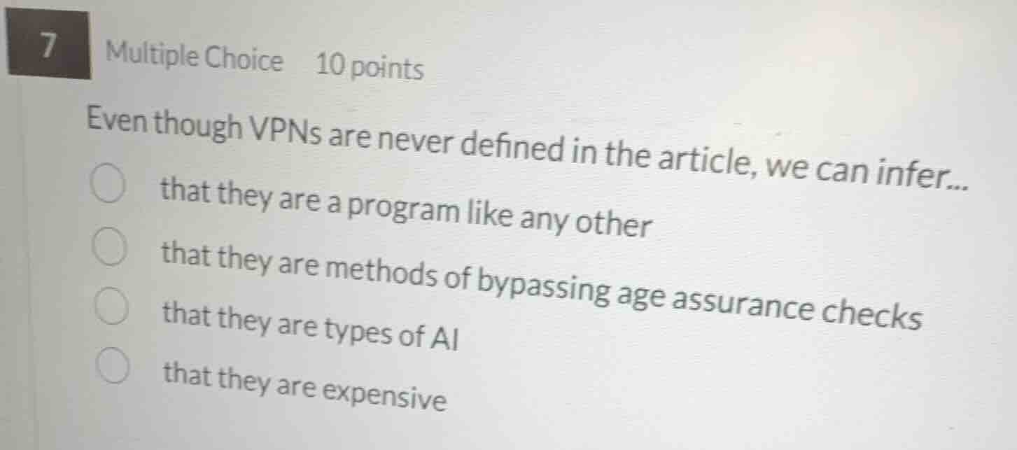 7 multiple choice 10 points even though vpns are never defined in the a…