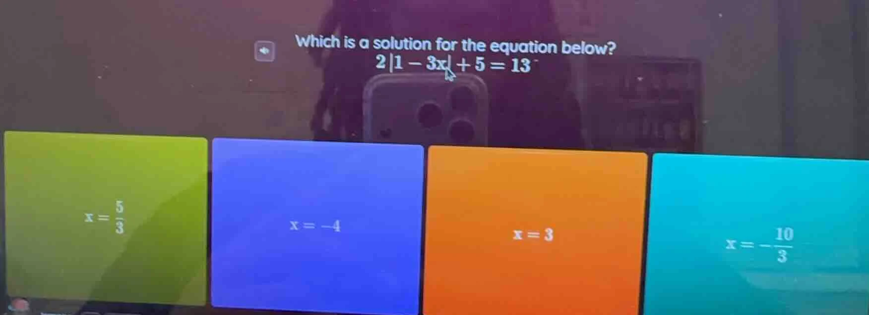 which is a solution for the equation below? $2|1 - 3x| + 5 = 13$ option…