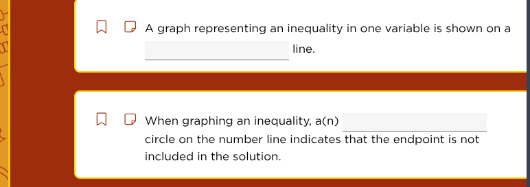 a graph representing an inequality in one variable is shown on a line. …