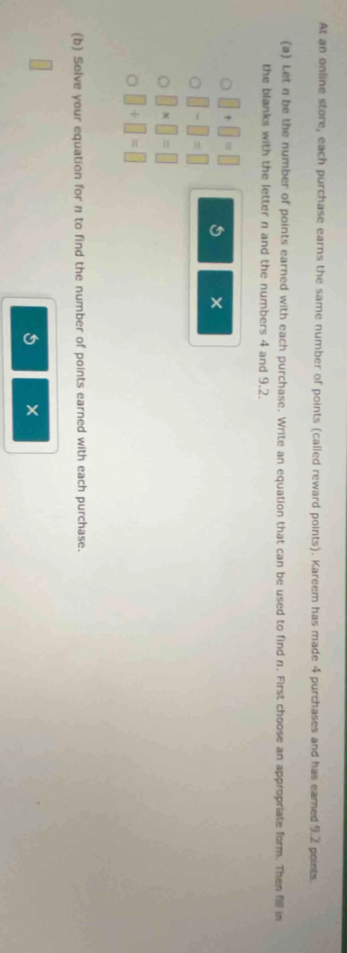 at an online store, each purchase earns the same number of points (call…