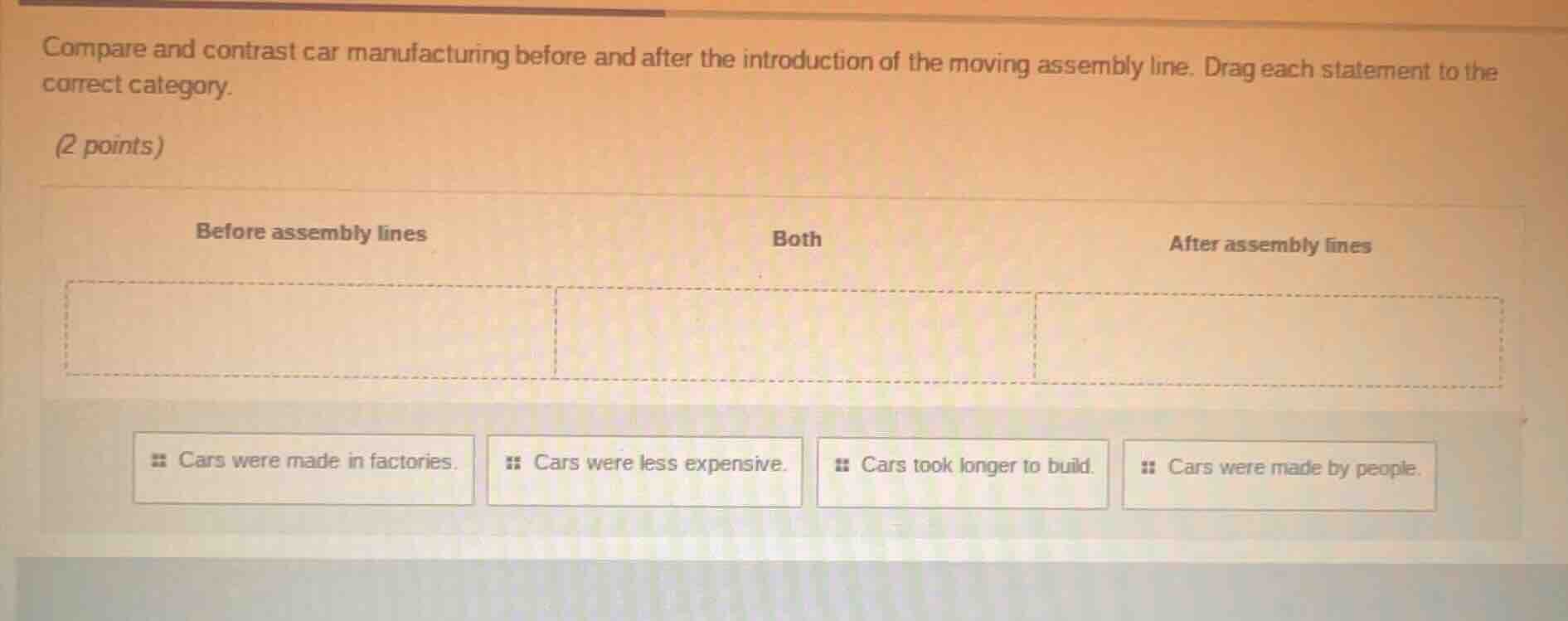 compare and contrast car manufacturing before and after the introductio…