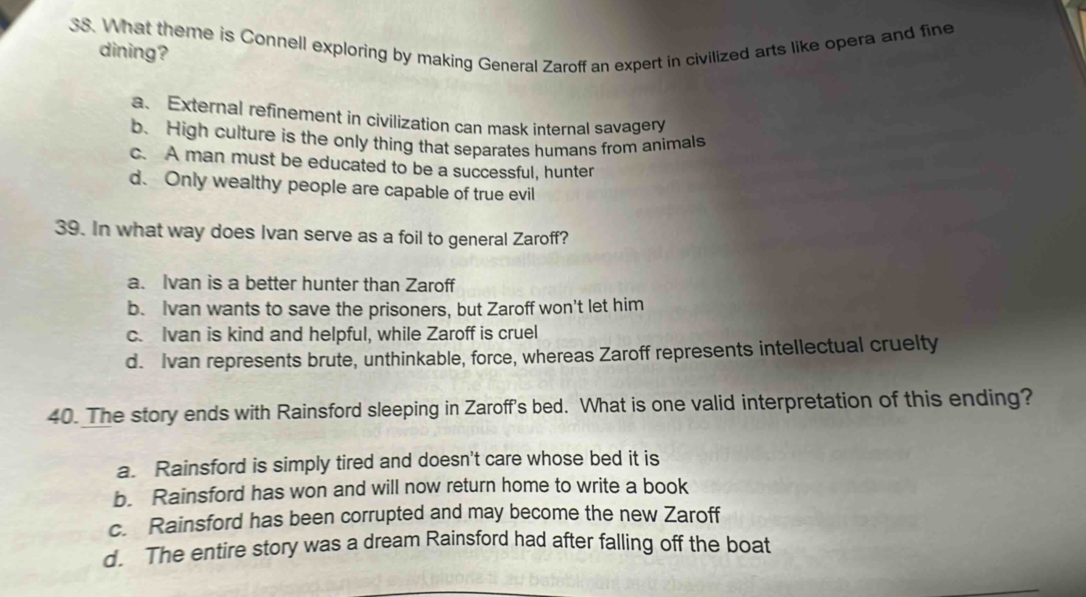 38. what theme is connell exploring by making general zaroff an expert …