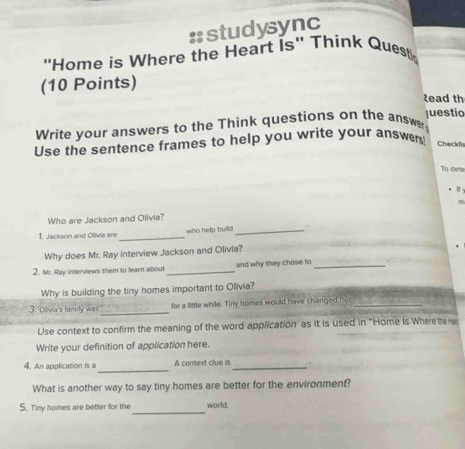 studysync \home is where the heart is\ think questio (10 points) write …