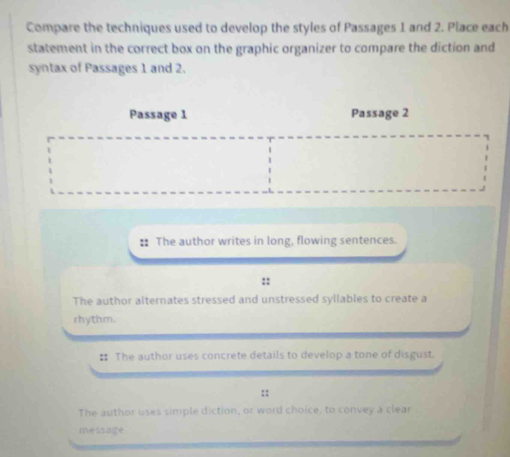 compare the techniques used to develop the styles of passages 1 and 2. …