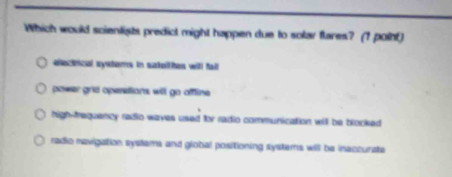 which would scientists predict might happen due to solar flares? (1 poi…