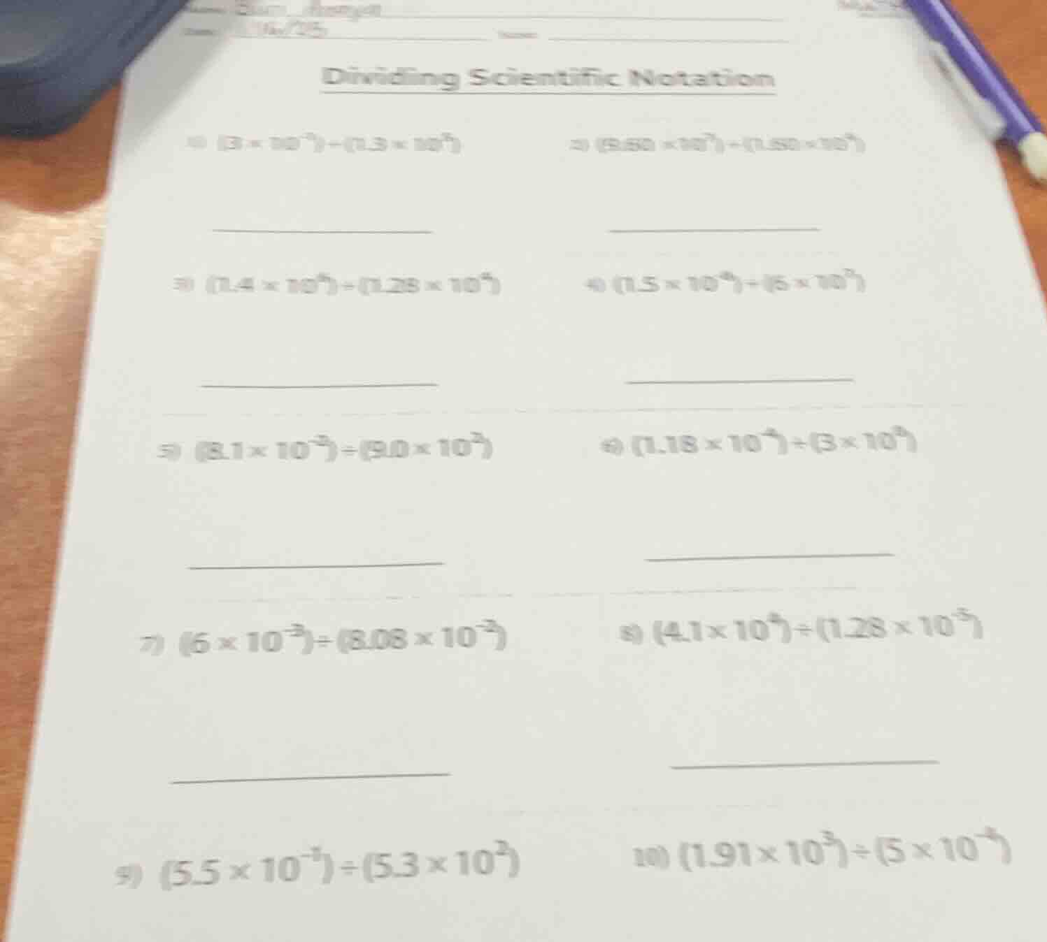 dividing scientific notation 1) $(3 \\times 10^{-2}) \\div (0.3 \\times…
