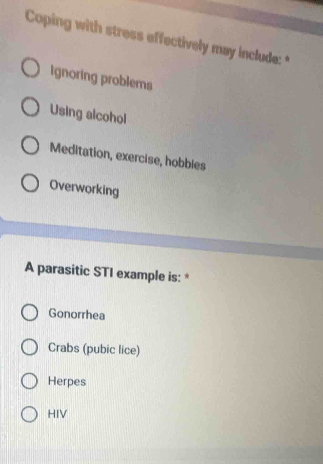 coping with stress effectively may include: * ○ ignoring problems ○ usi…