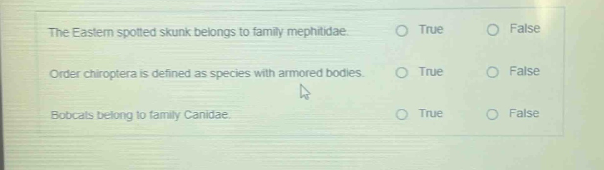 the eastern spotted skunk belongs to family mephitidae. true false orde…