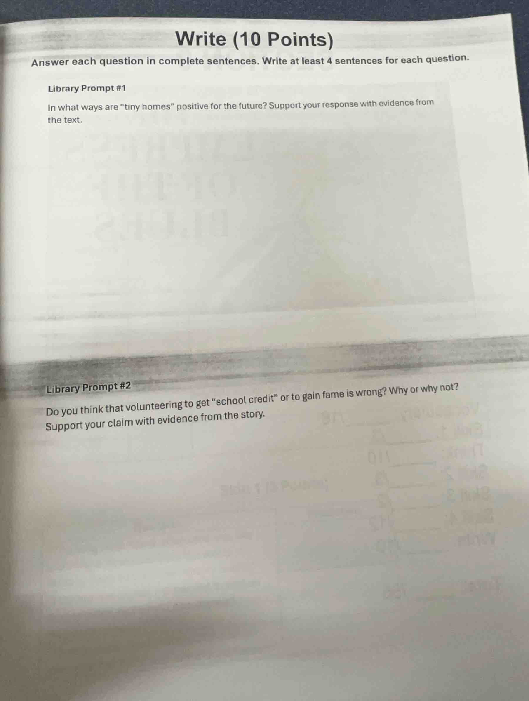write (10 points) answer each question in complete sentences. write at …