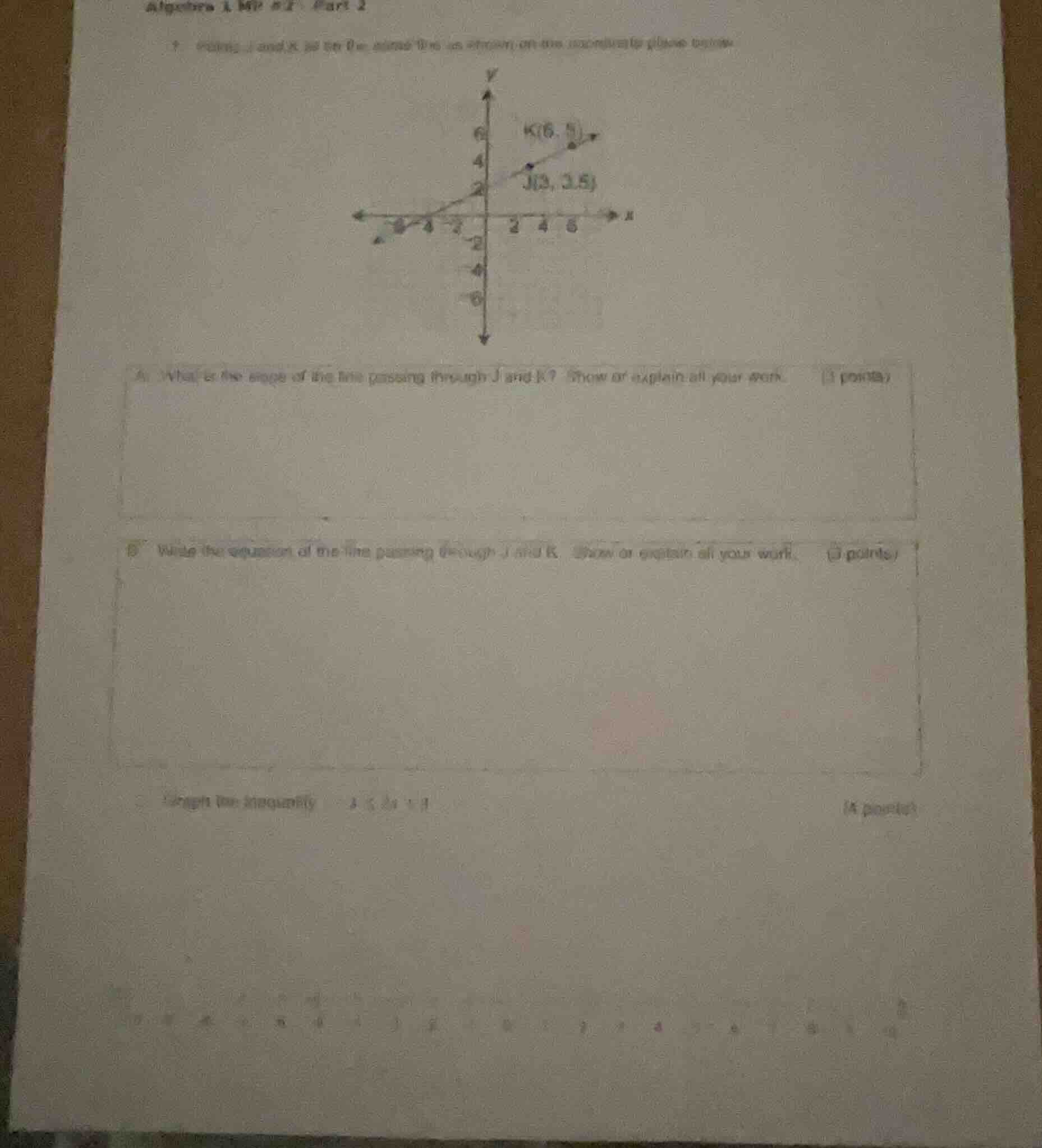 algebra 1 mp #2 - part 2 points j and k lie on the same line in a coord…