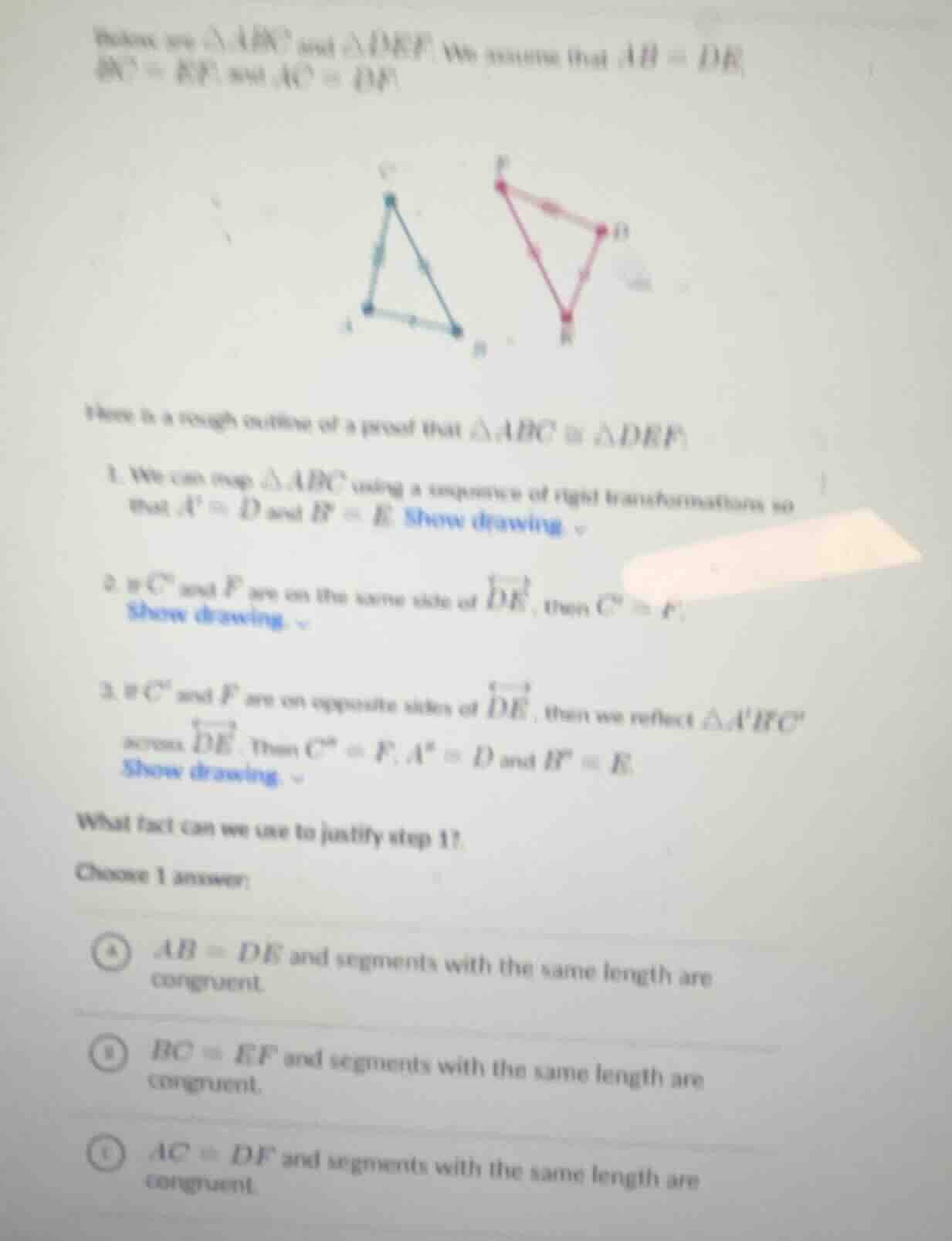 below are △abc and △def. we assume that ab = de, bc = ef, and ac = df. …
