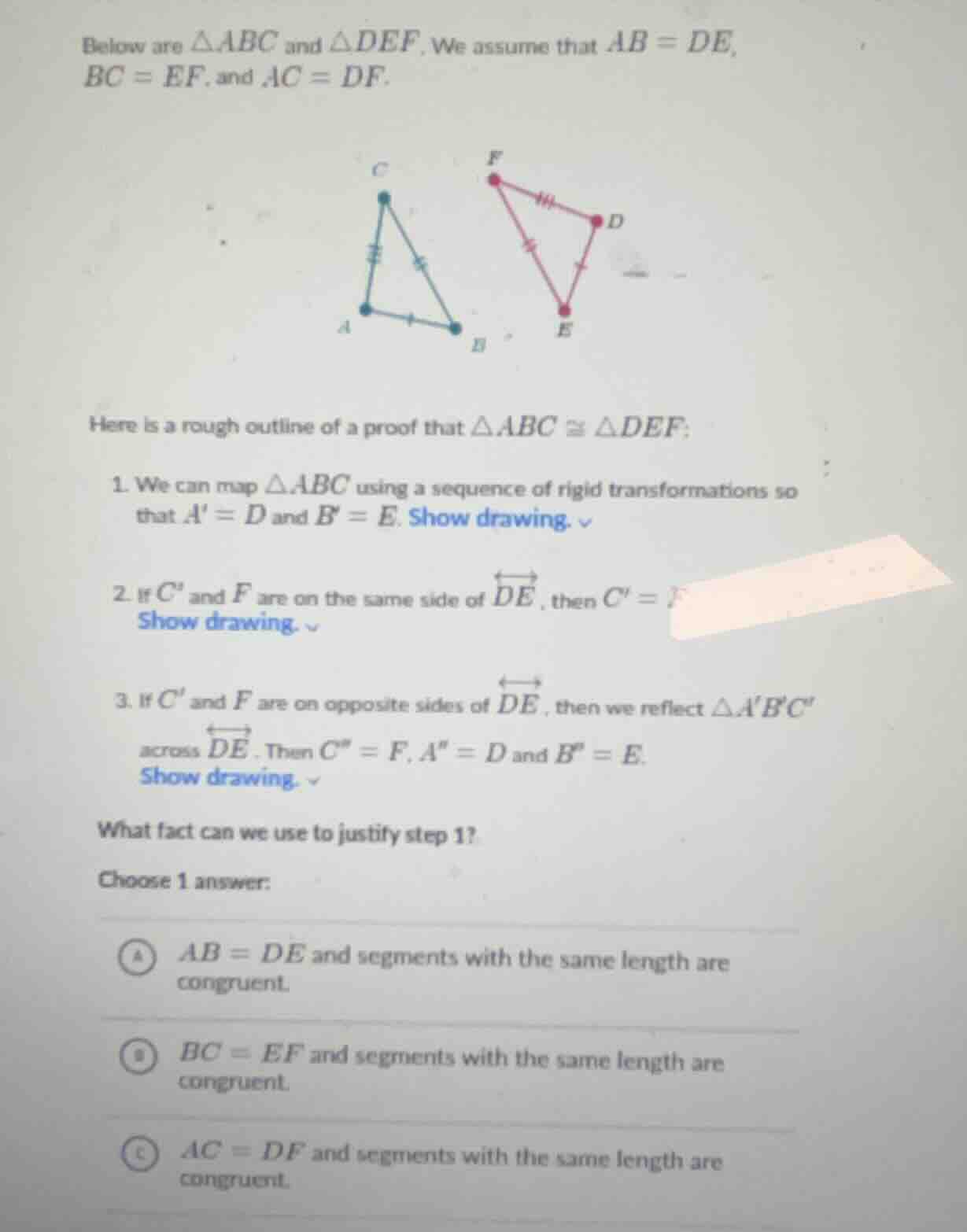 below are $\\triangle abc$ and $\\triangle def$. we assume that $ab = d…