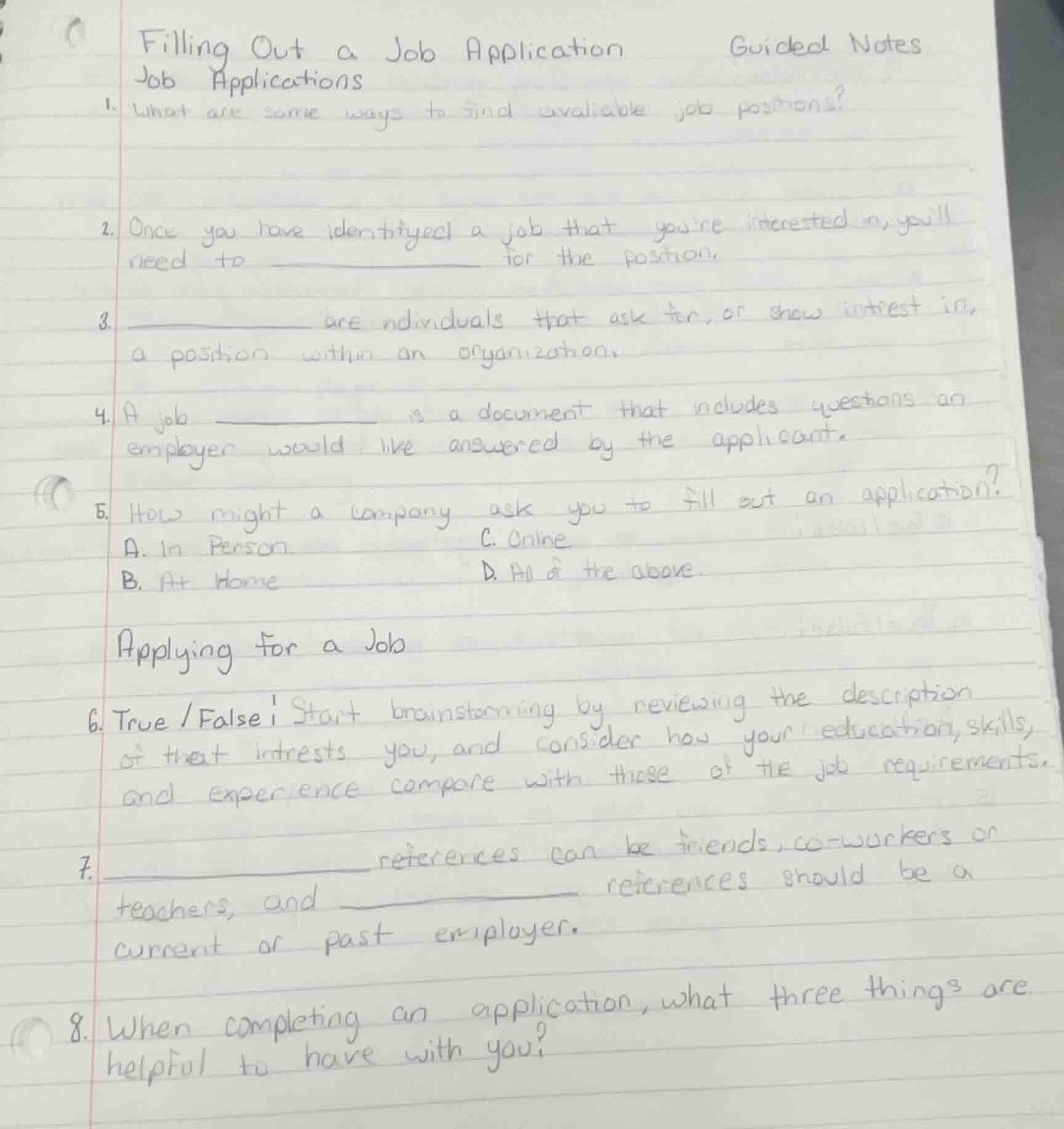 filling out a job application guided notes job applications 1. what are…