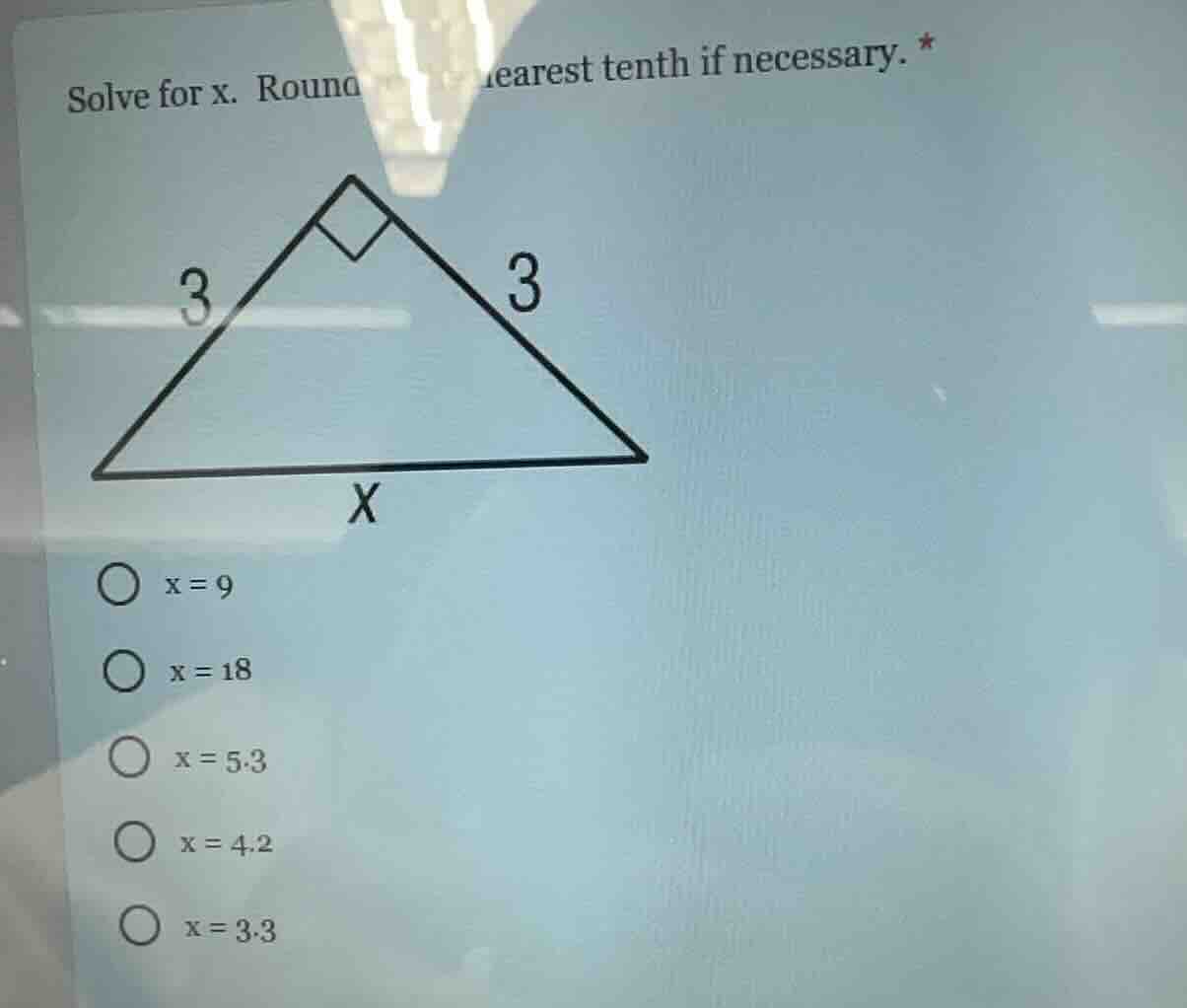 solve for x. round to the nearest tenth if necessary. right triangle wi…