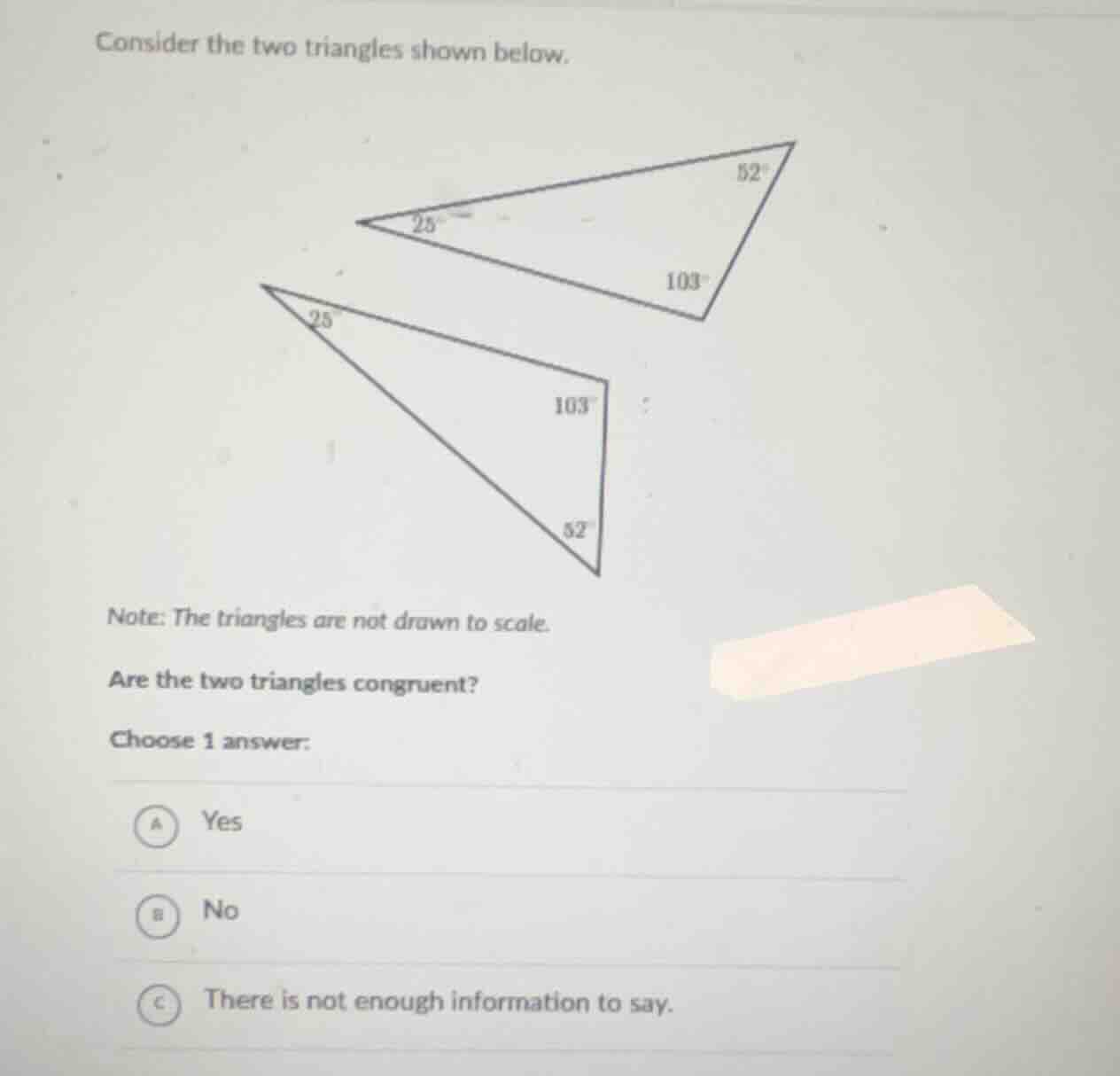 consider the two triangles shown below. two triangles with angles label…