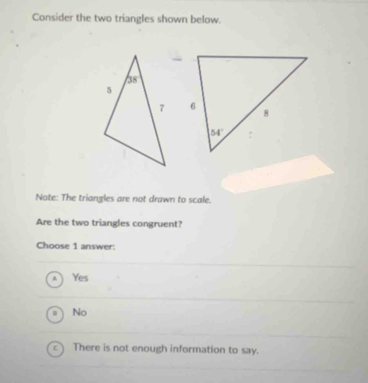 consider the two triangles shown below. two triangles are shown, not dr…