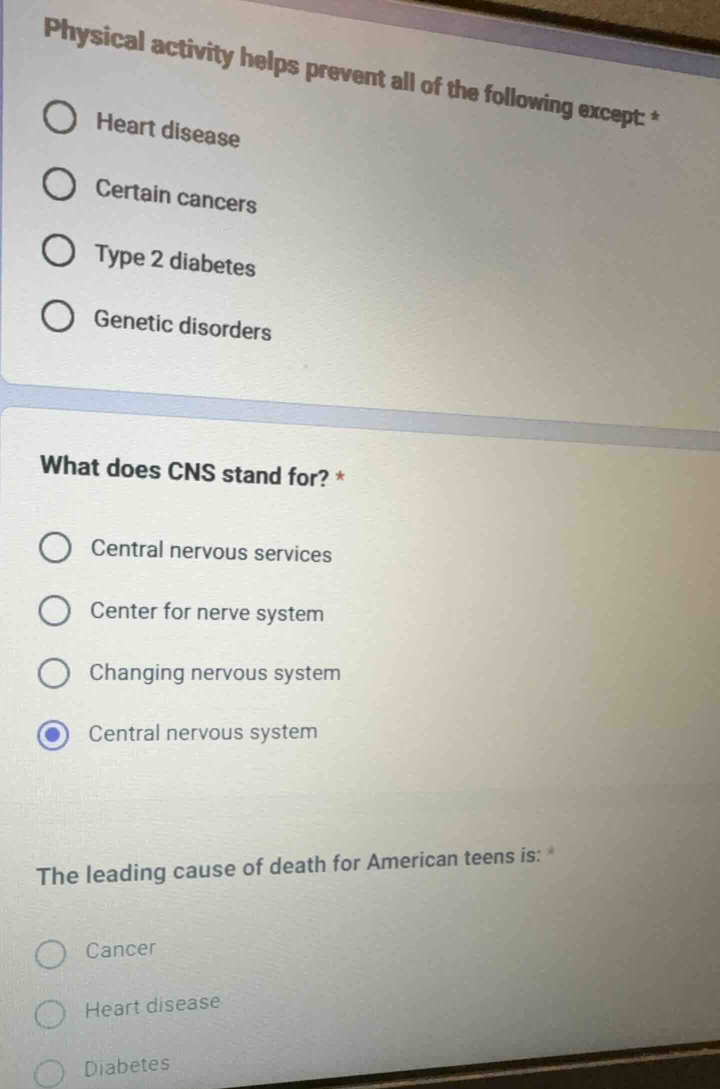 physical activity helps prevent all of the following except: * heart di…