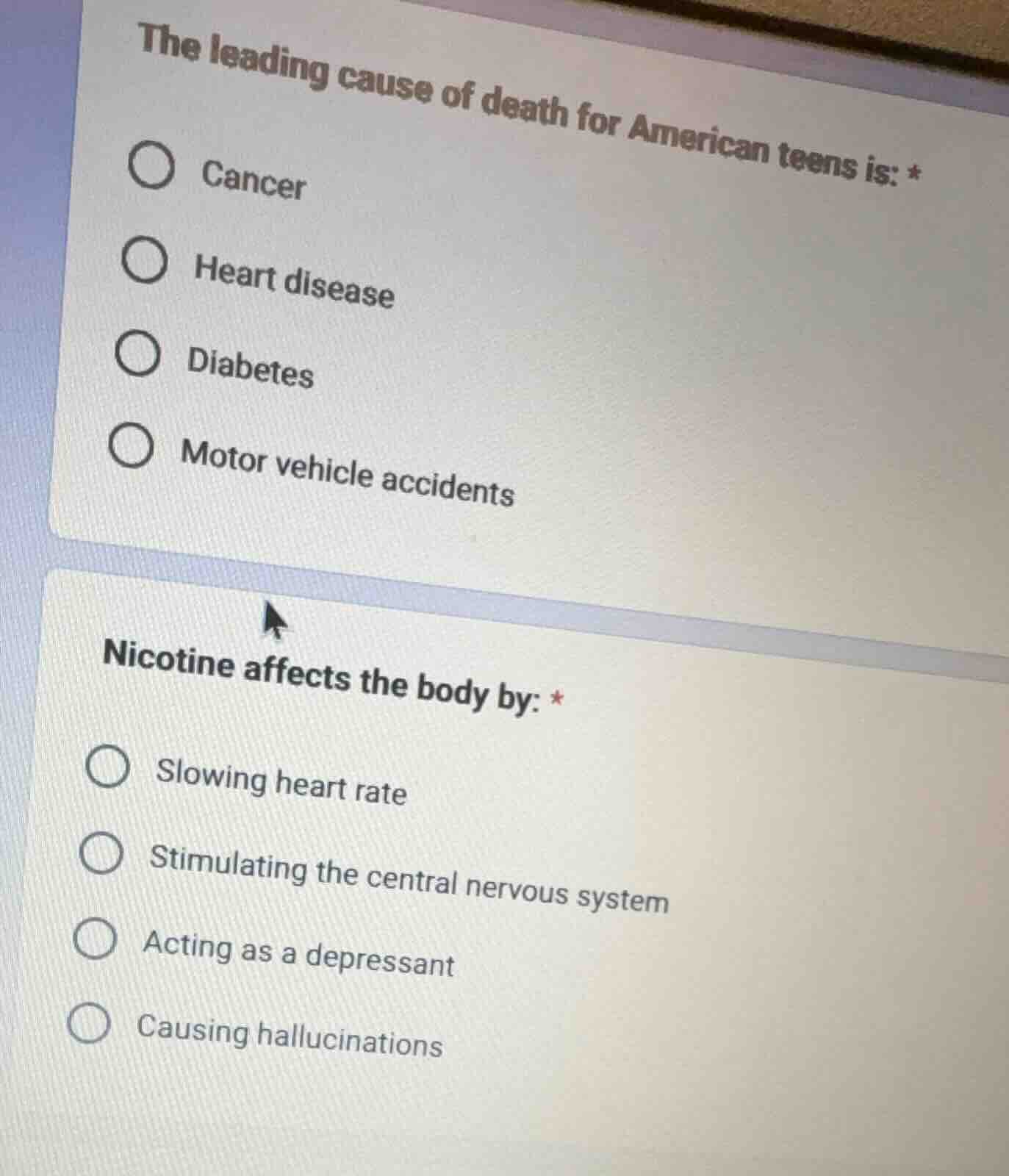 the leading cause of death for american teens is: * ○ cancer ○ heart di…