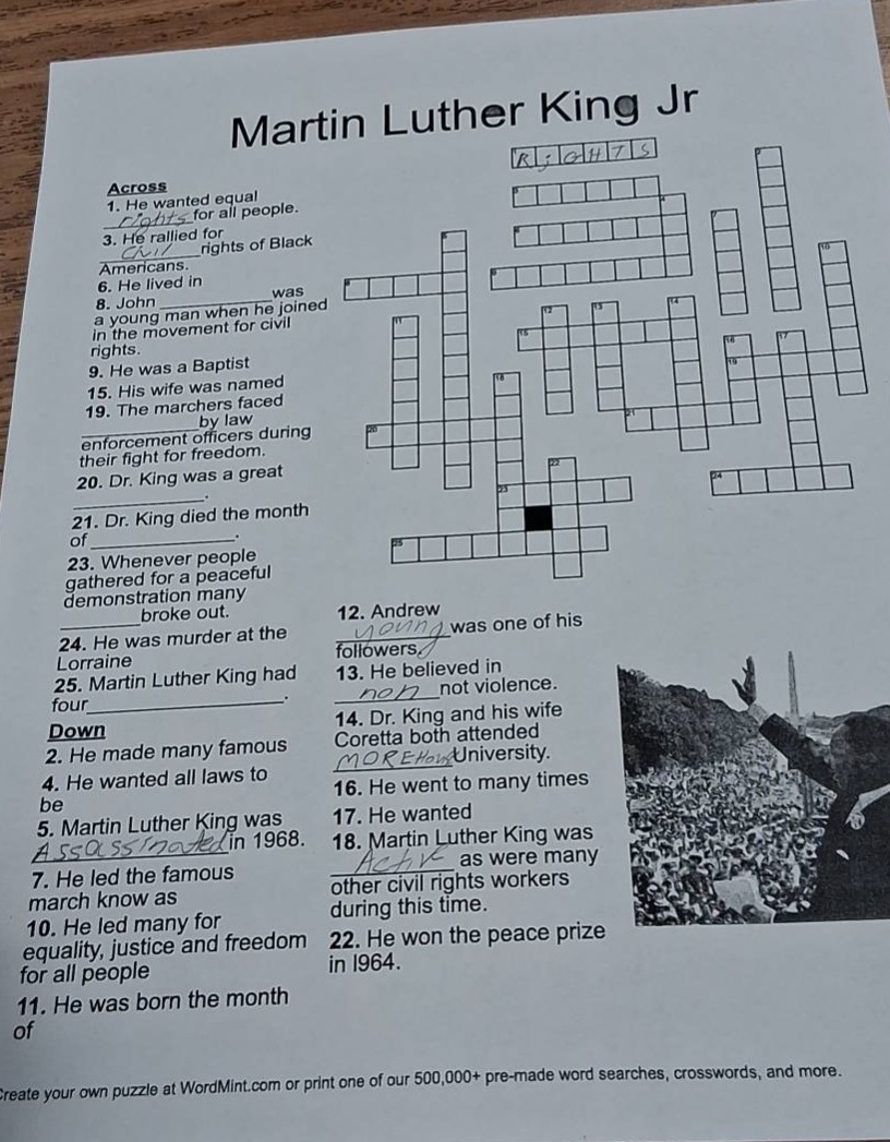 martin luther king jr across 1. he wanted equal ______ for all people. …