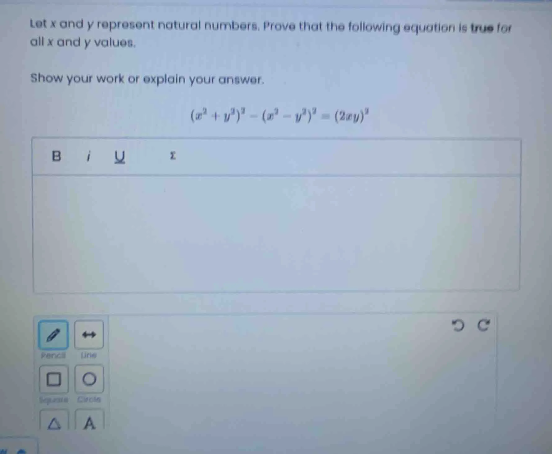 let x and y represent natural numbers. prove that the following equatio…