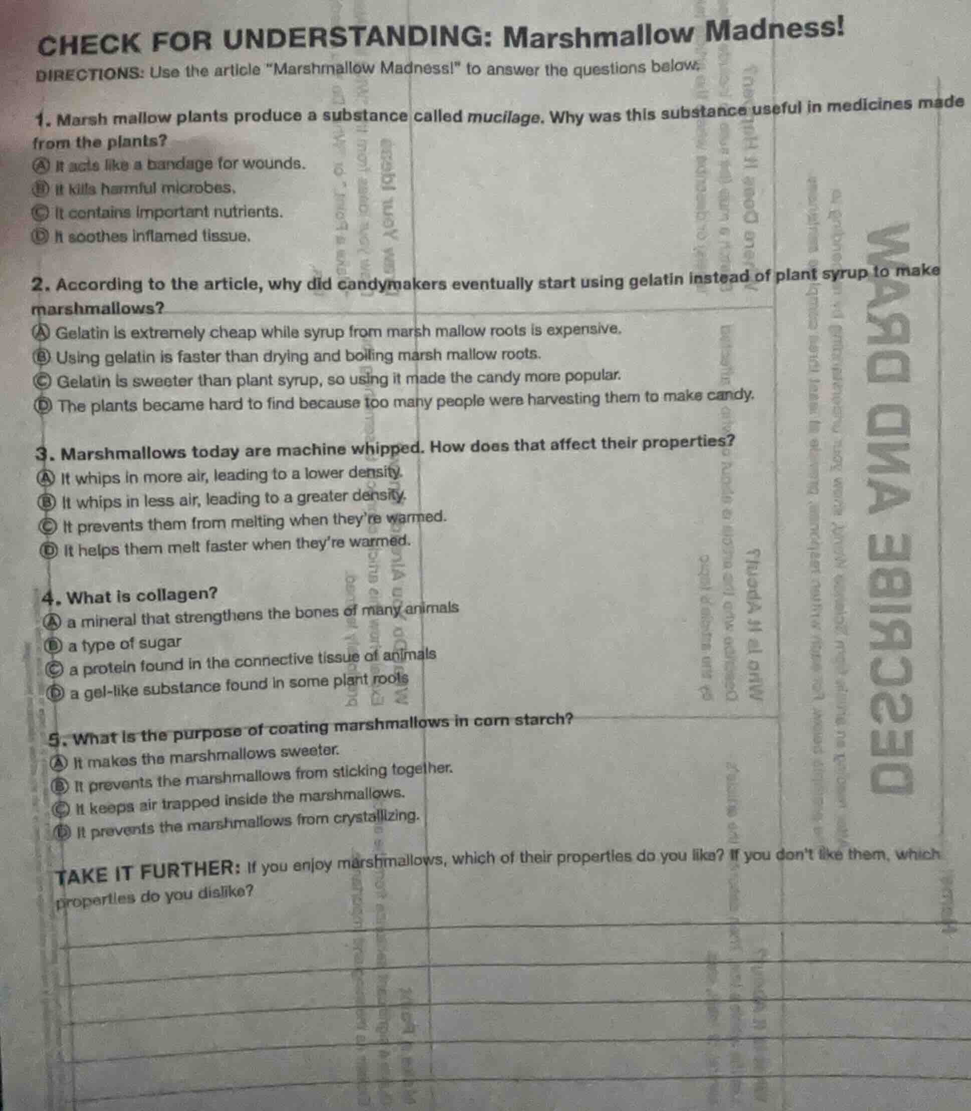 check for understanding: marshmallow madness! directions: use the artic…