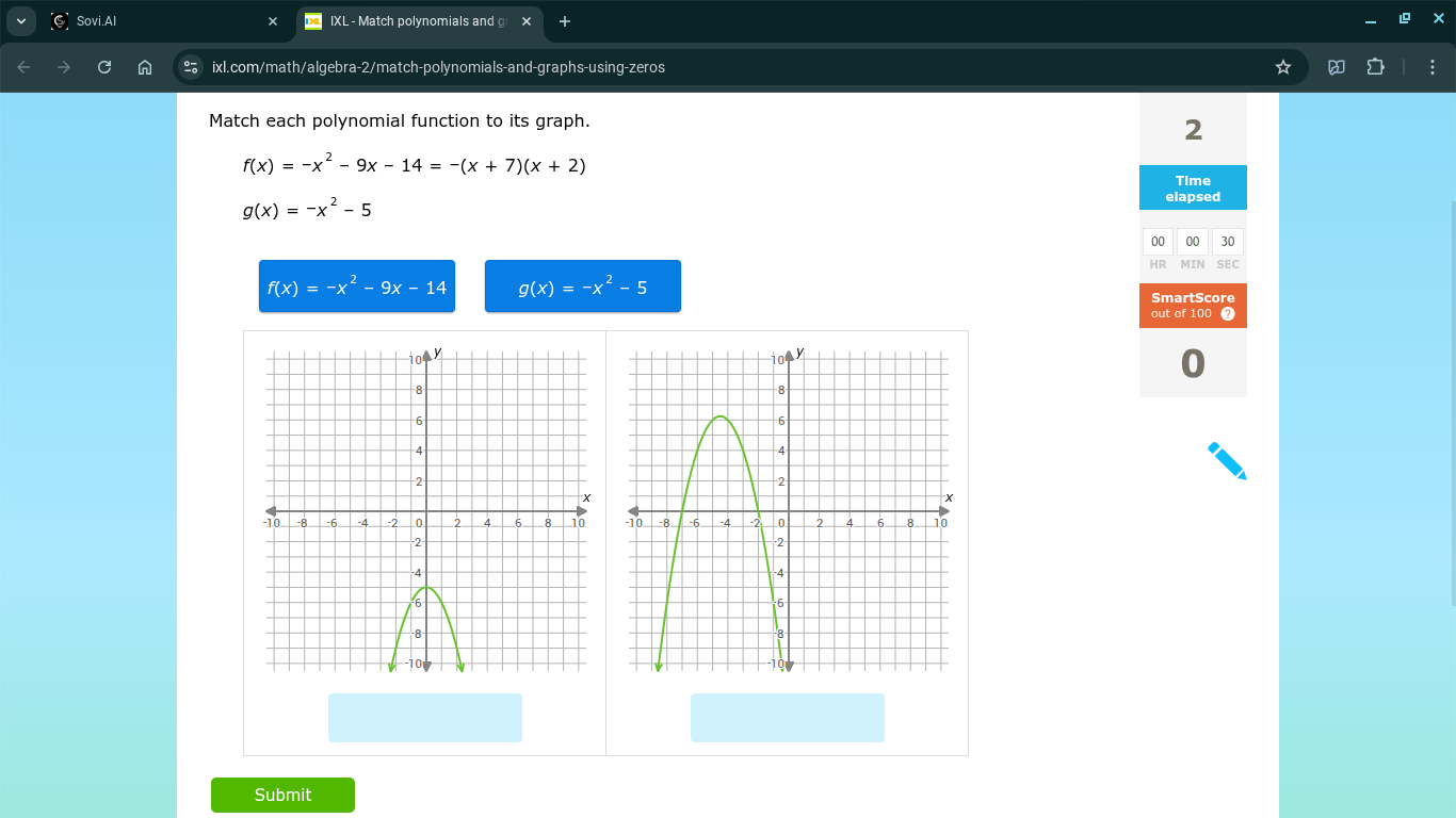 match each polynomial function to its graph. $f(x) = -x^2 - 9x - 14 = -…