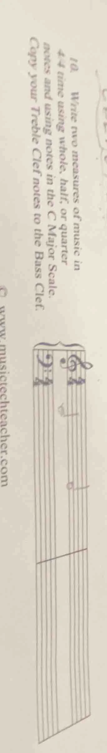10. write two measures of music in 4/4 time using whole, half, or quart…