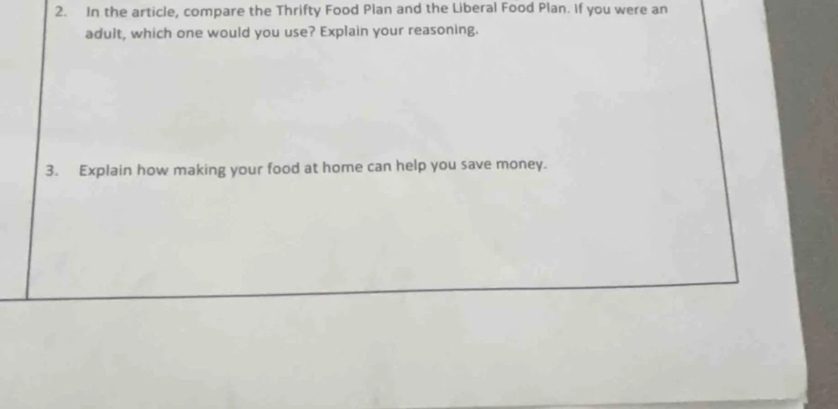 2. in the article, compare the thrifty food plan and the liberal food p…