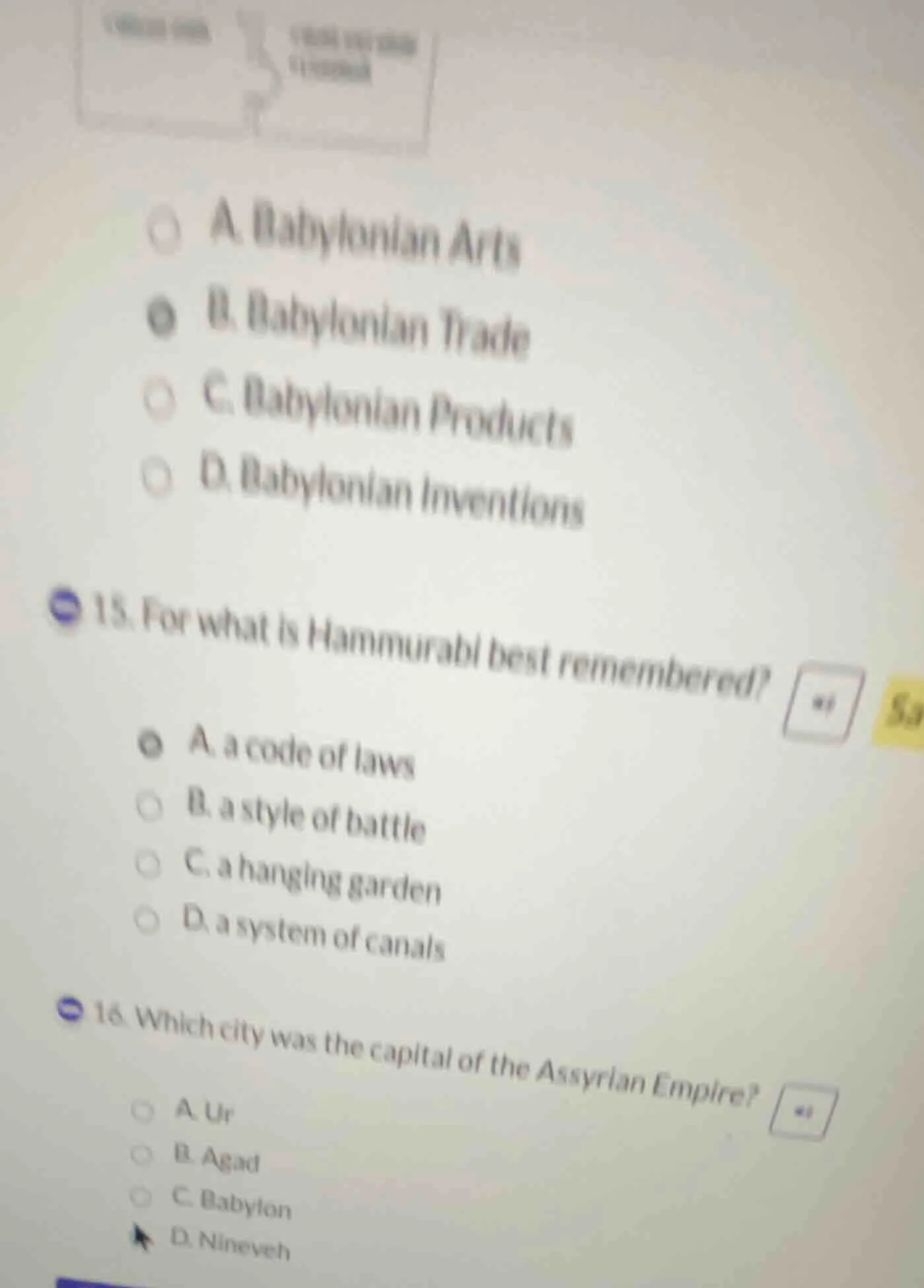 a. babylonian arts b. babylonian trade c. babylonian products d. babylo…