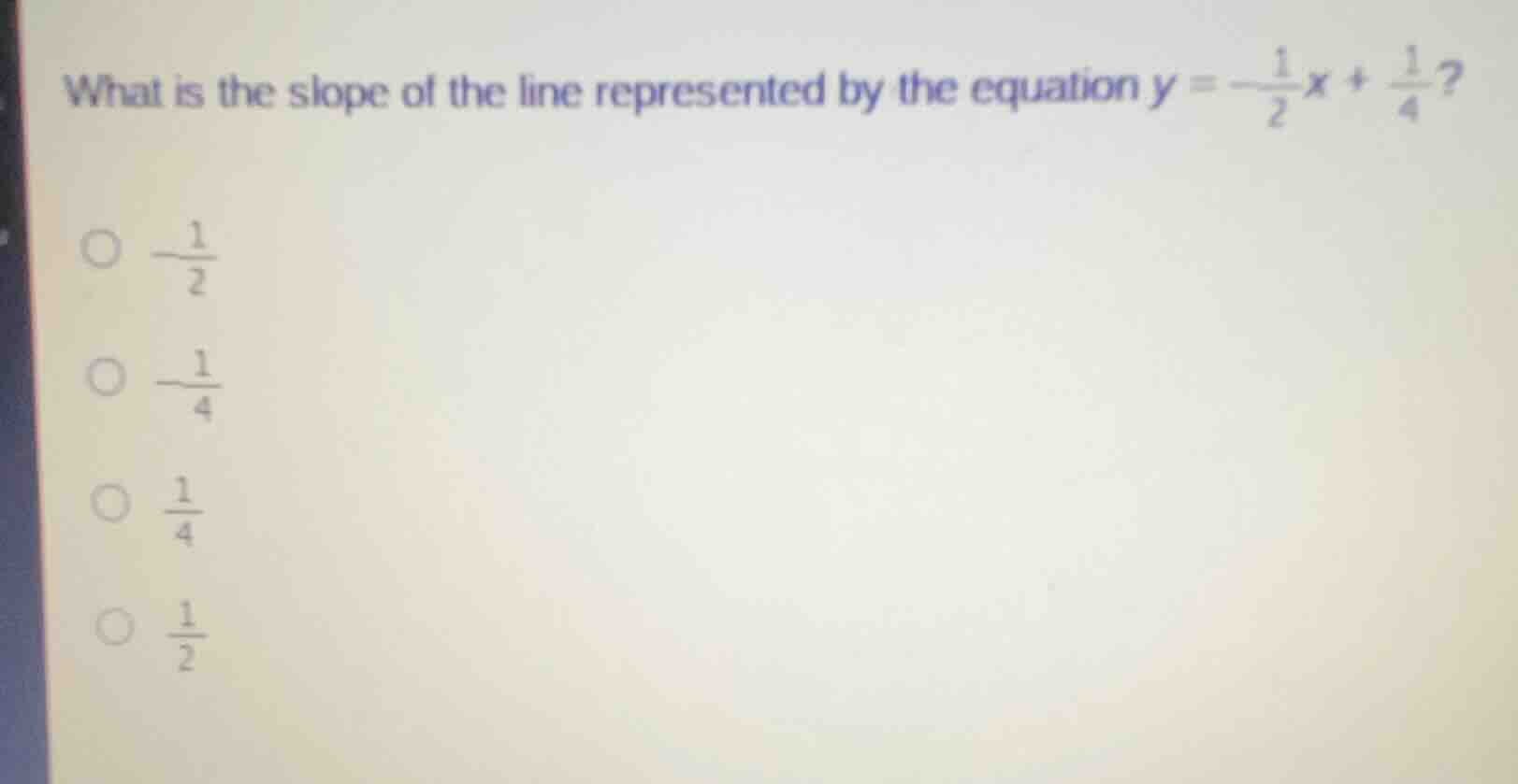 what is the slope of the line represented by the equation $y = -\frac{1…