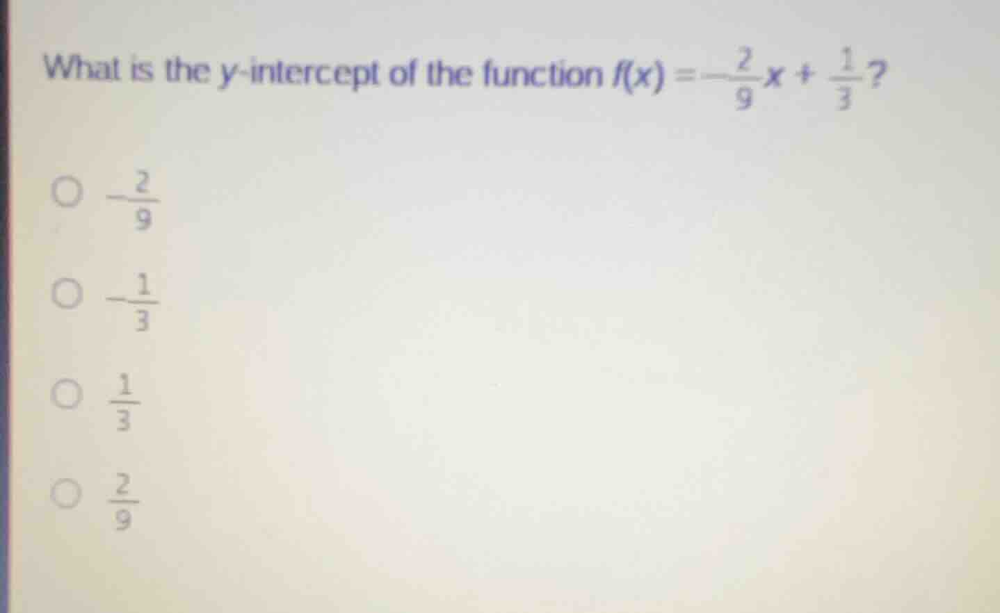 what is the y-intercept of the function $f(x) = -\frac{2}{9}x + \frac{1…