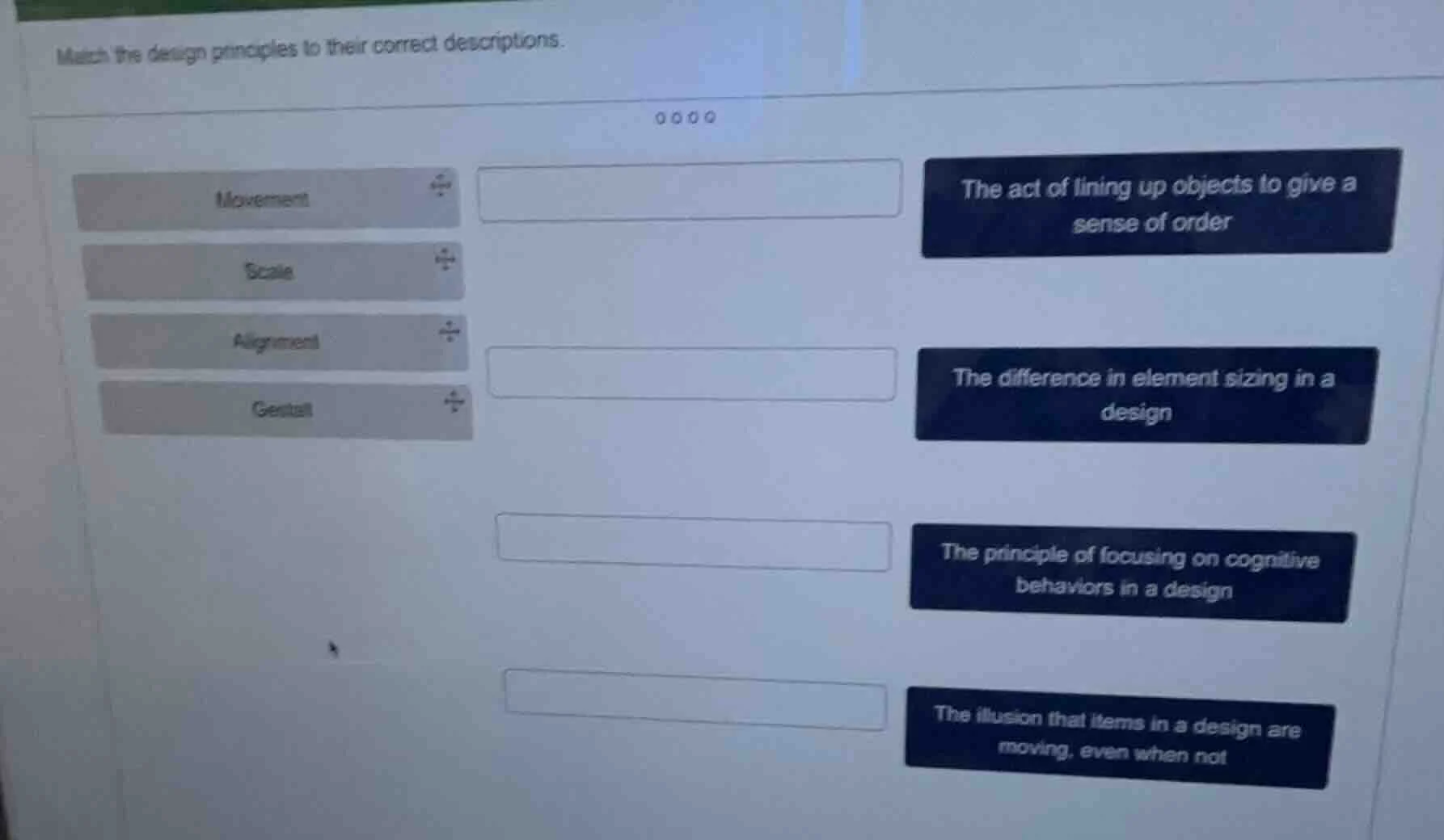 match the design principles to their correct descriptions. movement sca…