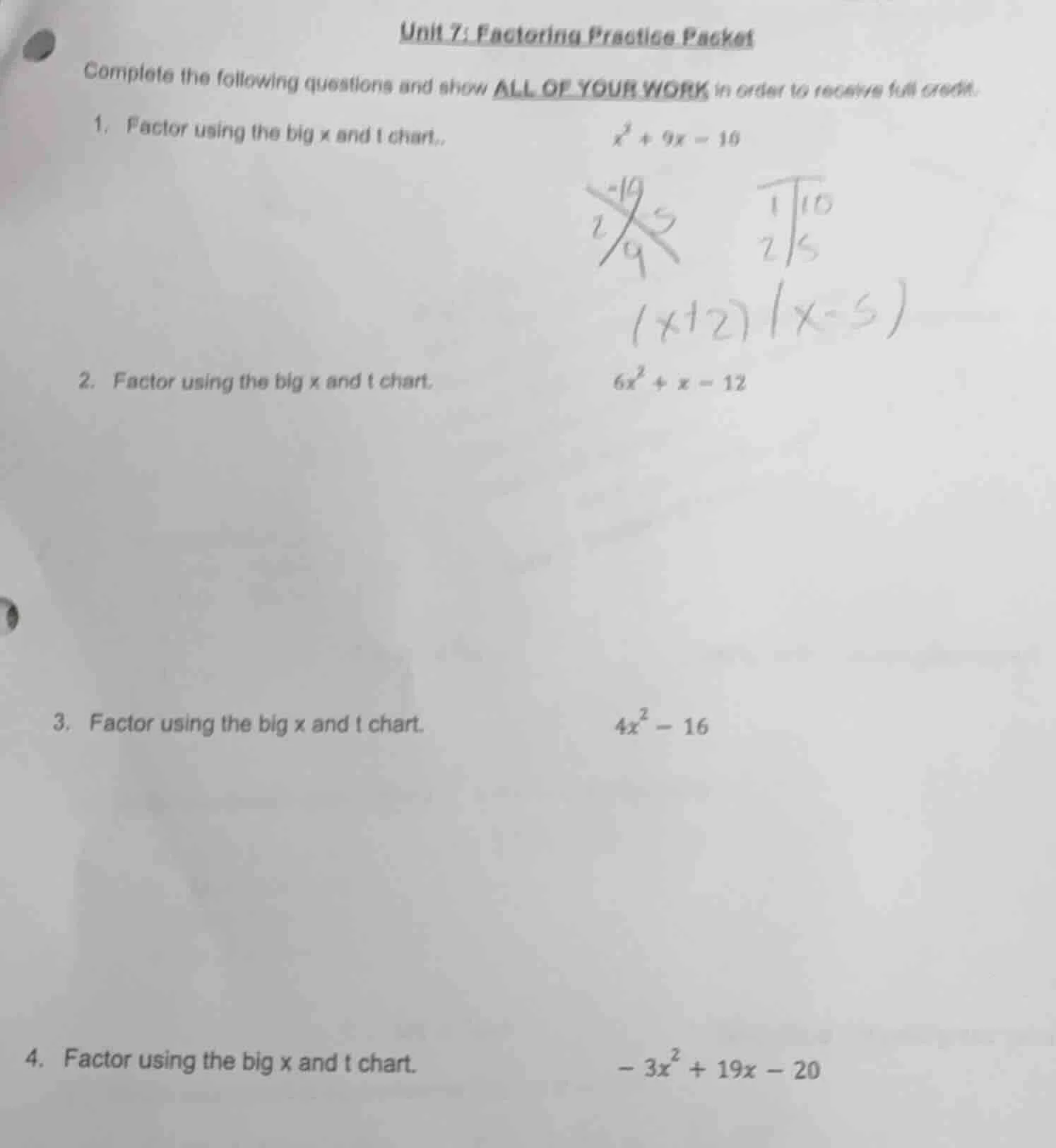 unit 7: factoring practice packet complete the following questions and …